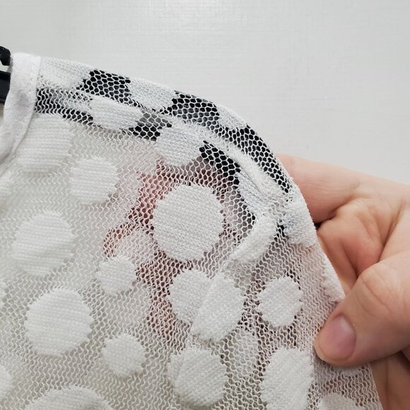 Unique Spectrum Woman's White Polka Dot Mesh Boho Flowy Peasant Top Plus 3X - Picture 2 of 7